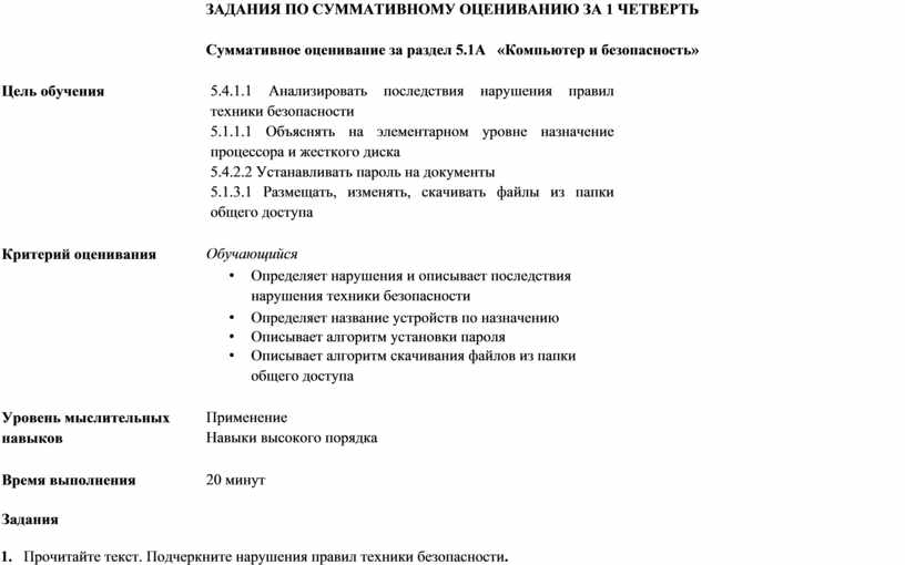 Образец заданий и схема выставления баллов задания суммативного оценивания за 4 четверть по алгебре