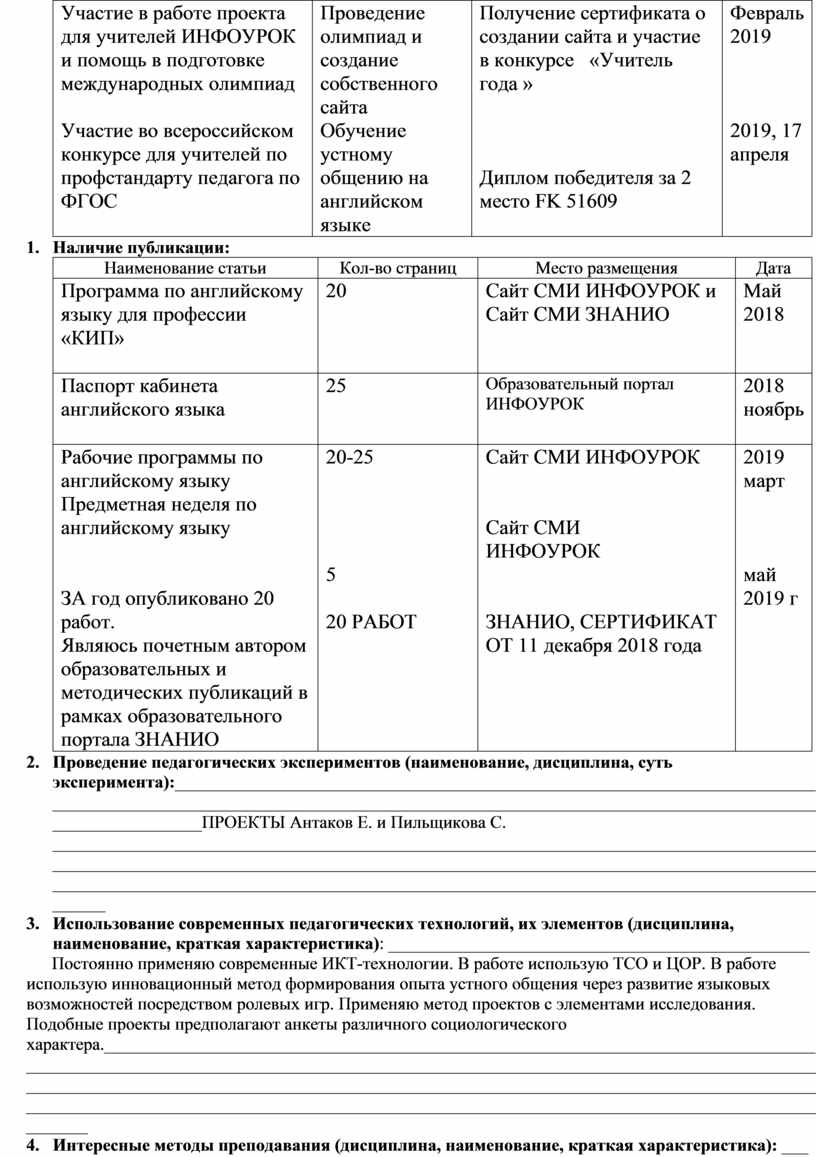 Отчет преподавателя английского языка колледжа о проделанной работе за год.