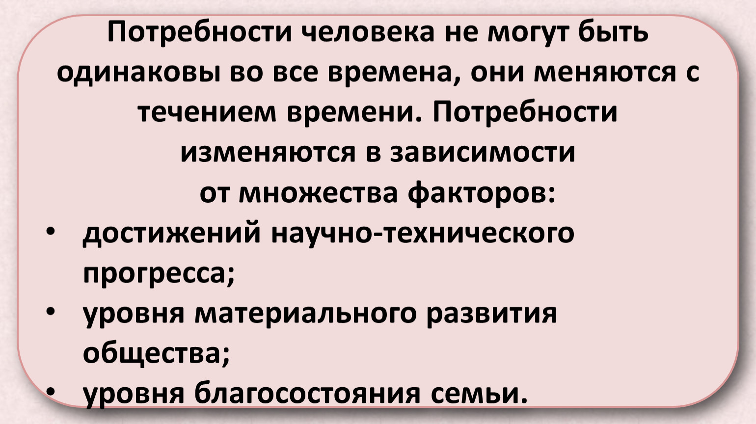 Потребности <b>человека</b> не могут быть одинаковы во все <b>времена</b>, они <b>меняются</b> с...