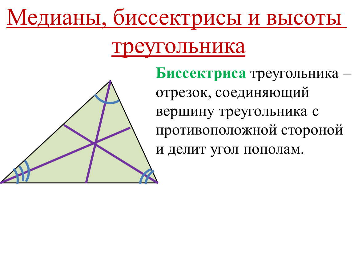 Любая биссектриса треугольника делит его пополам. Медиана биссектриса и высота треугольника 7 класс. Медианы и биссектрисы угла. Биссектриса Медиана высота. Таблица с медианами и биссектрисами треугольника.