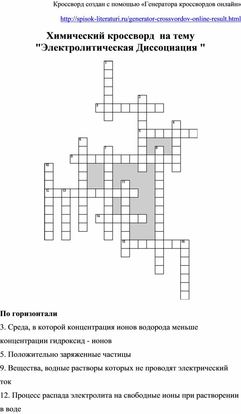 Кроссворд по химии на тему 