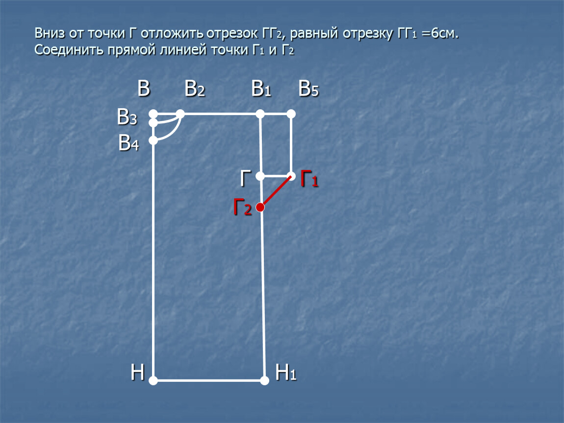 На прямой отложить отрезок. Чертёж сорочки 1:4 как построить точку г2. Точки г1 и г2 на плечевом изделии.