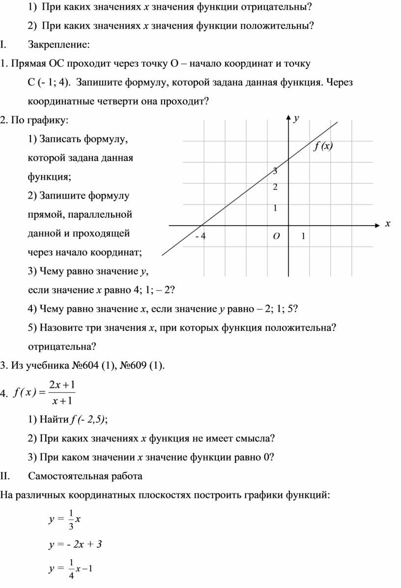При каких значениях график функции отрицательны