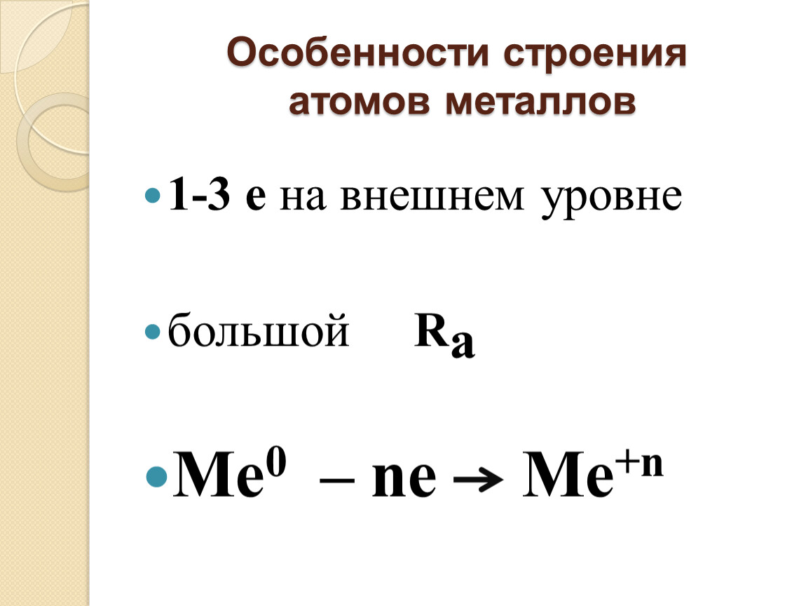 Дайте характеристику атомов металлов