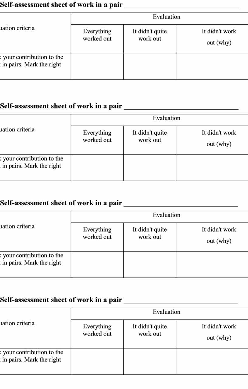 Self-assessment sheet of work in a pair ____________________________________ № n\n
