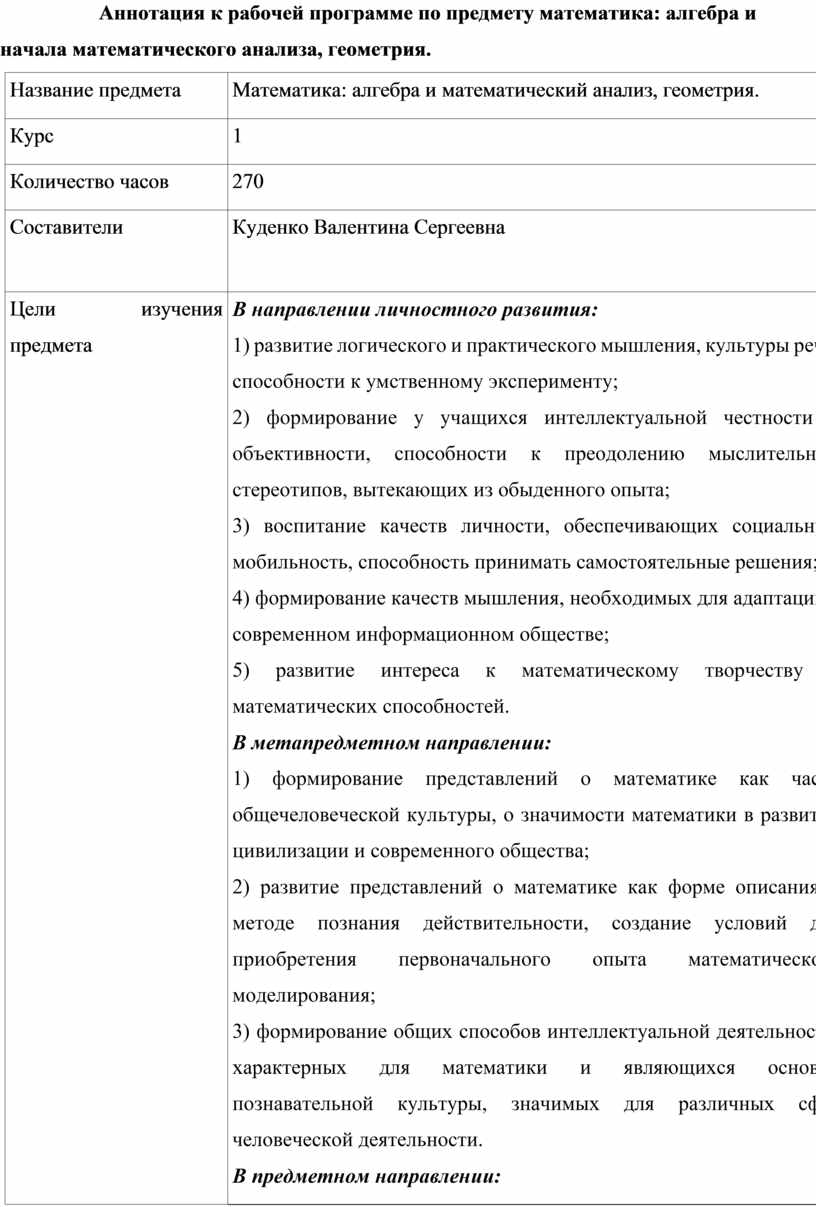 Рабочая программа для 1 курса СПО