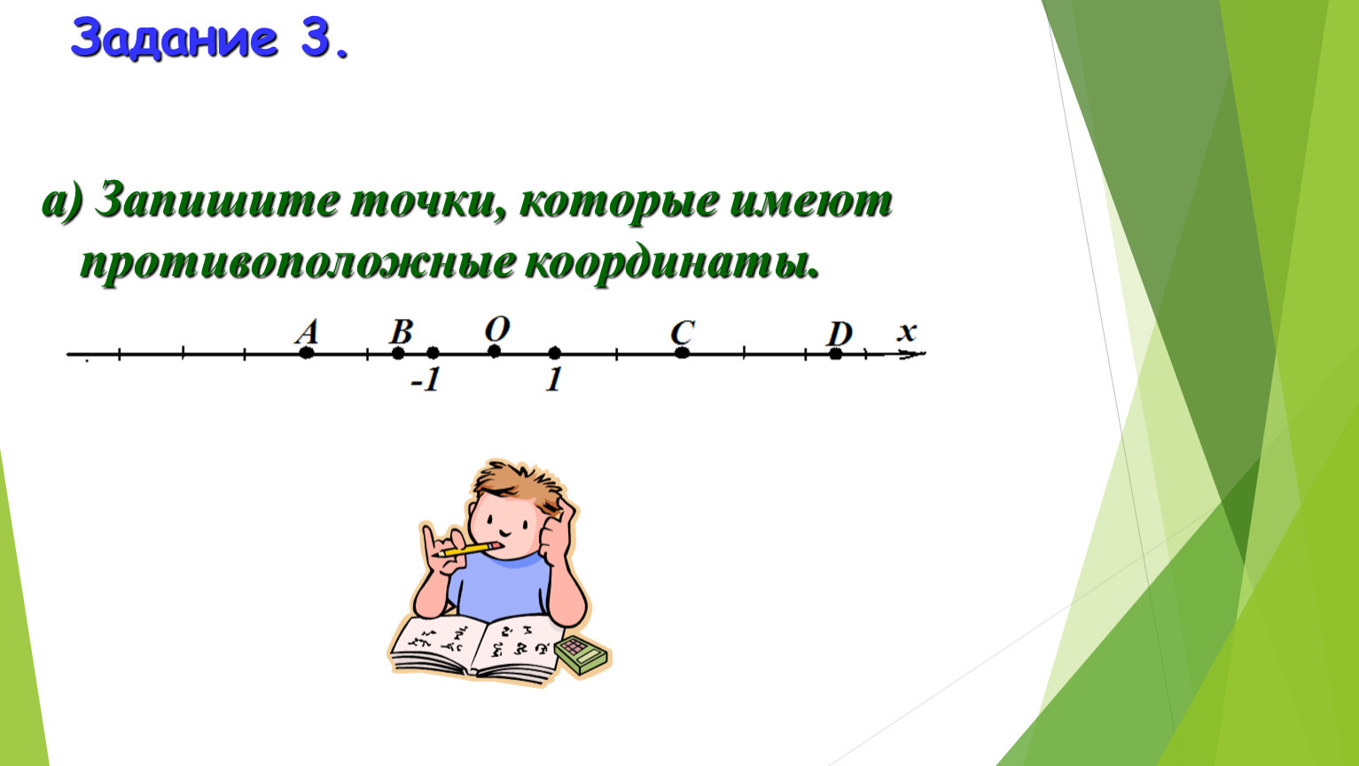 Задание 3. а) Запишите точки, которые имеют противоположные координаты