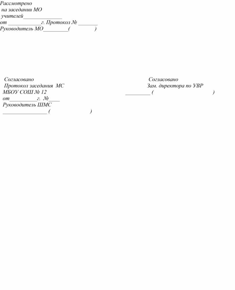 Рассмотрено на заседании МО учителей______________ от ____________г