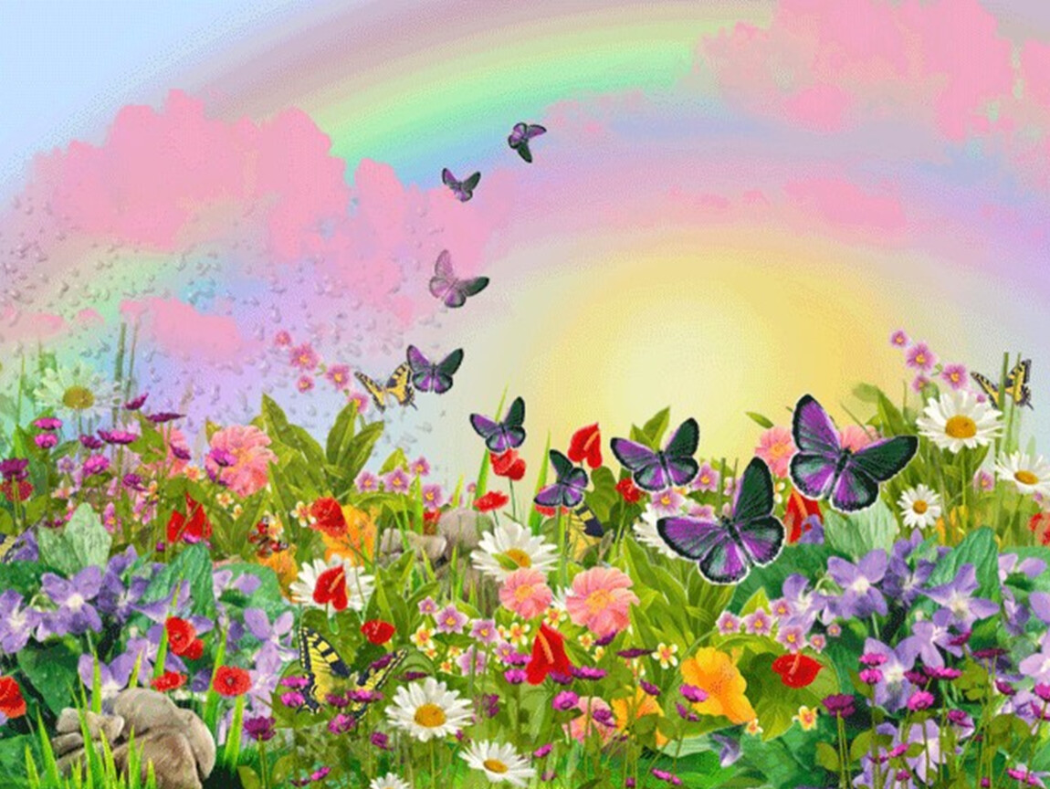 Поле цветы бабочки. Поляна с цветами и бабочками. Сказочный луг с цветами. Поляна с бабочками и цветочками. Сказочная Поляна цветов.