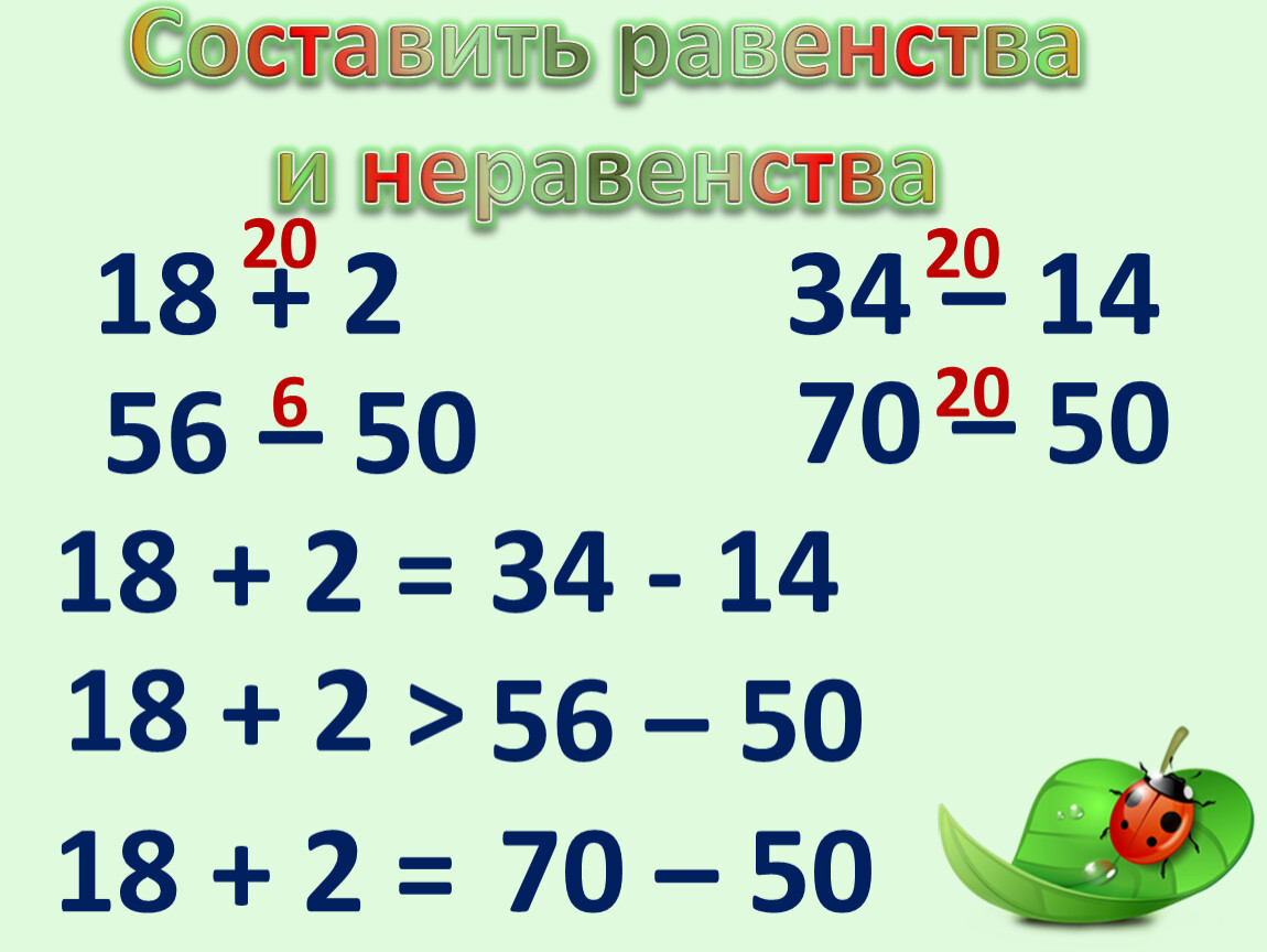 Составить равенство. Составить равенства и неравенства. Равенства и неравенства 2 класс. Как составить равенство. Составление равенств и неравенств.