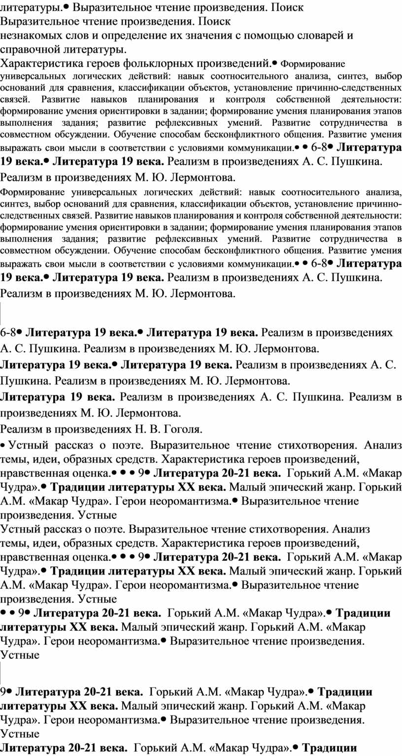 РАБОЧАЯ ПРОГРАММА по предмету РОДНАЯ (РУССКАЯ) ЛИТЕРАТУРА, 5-9 класс ...