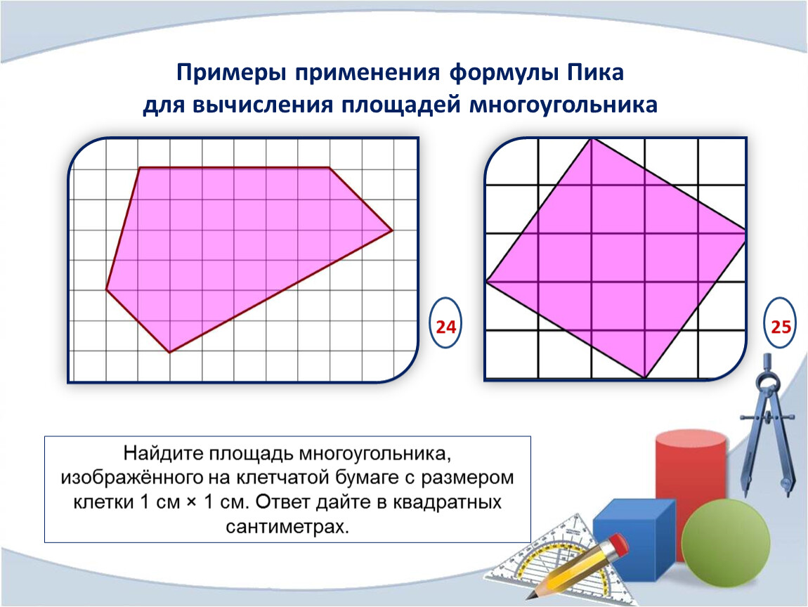 Площадь многоугольника с вершинами. Площадь многоугольника 8 класс геометрия. Площадь многоугольника по формуле пика. Формула пика для вычисления площадей многоугольников. Площадь многоугольника формула пика.