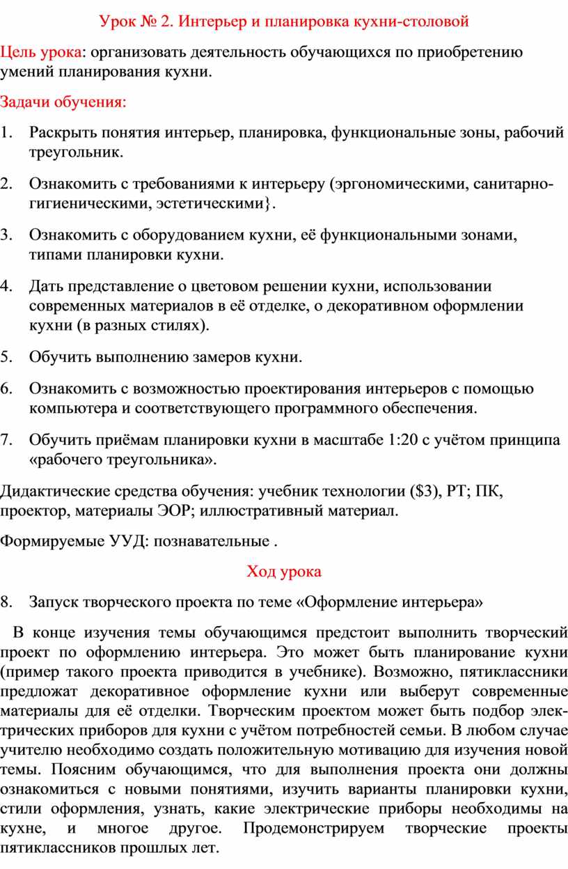 Понятие об интерьере основные варианты планировки кухни 5 класс технология