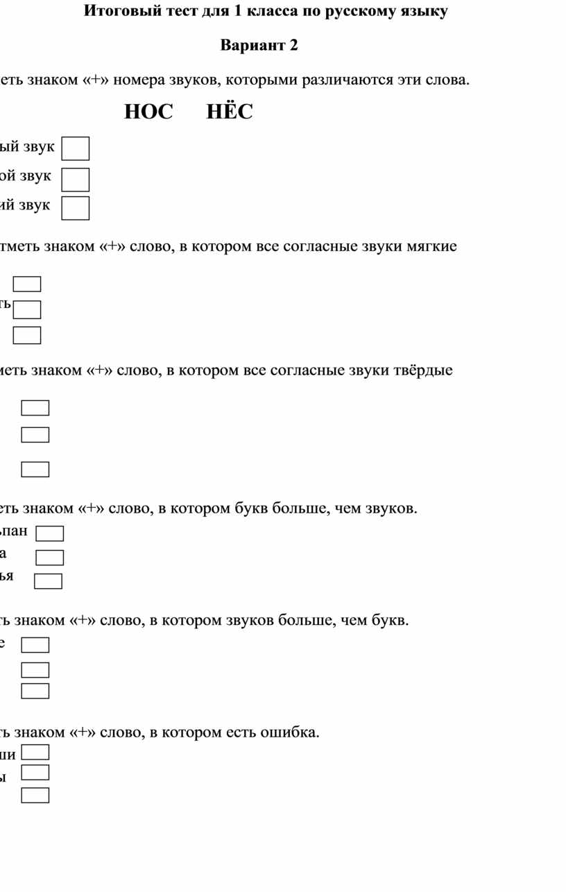 Итоговый тест для 1 класса по русскому языку.