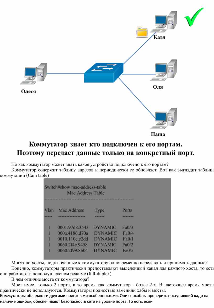 Посмотрите на рисунок на какой порт коммутатор отправит полученный кадр