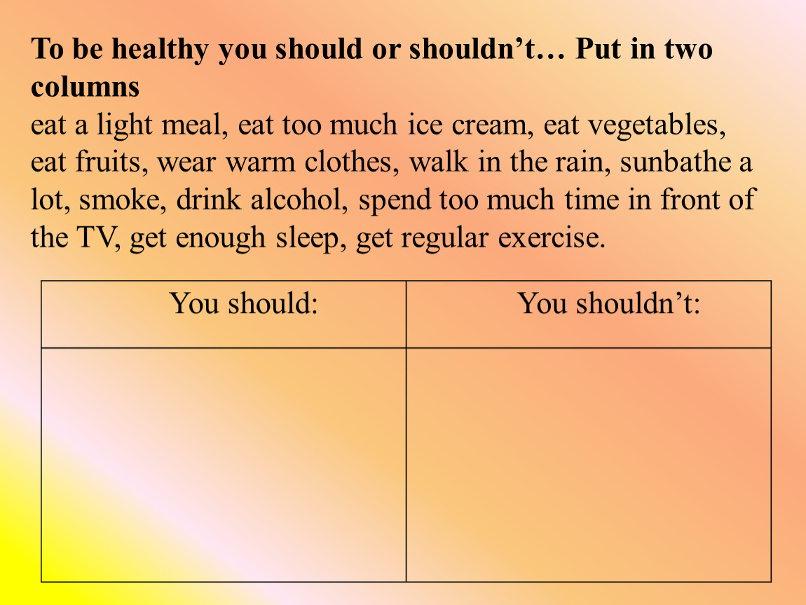 Put in time. You should to be healthy. At the Doctors презентация. Health is. Shouldn't s и should.