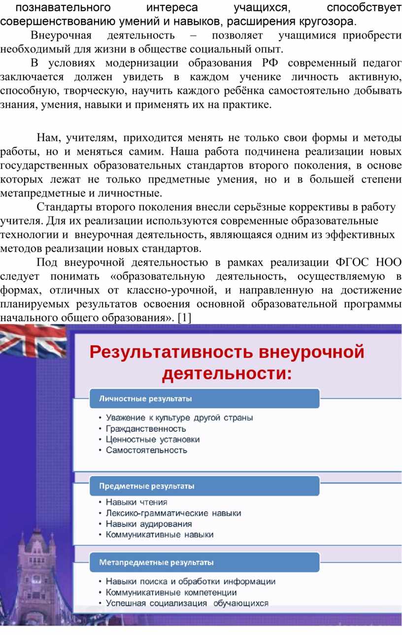 Анализ внеурочной деятельности по английскому языку.