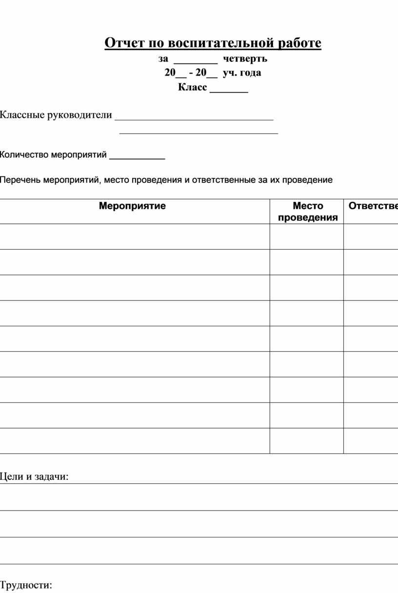 Отчет по воспитательной работе за четверть