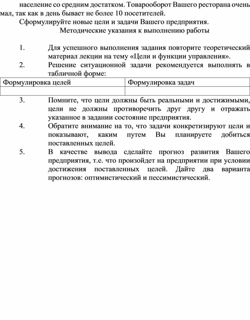 Практическая работа № 2. «Цели организации»