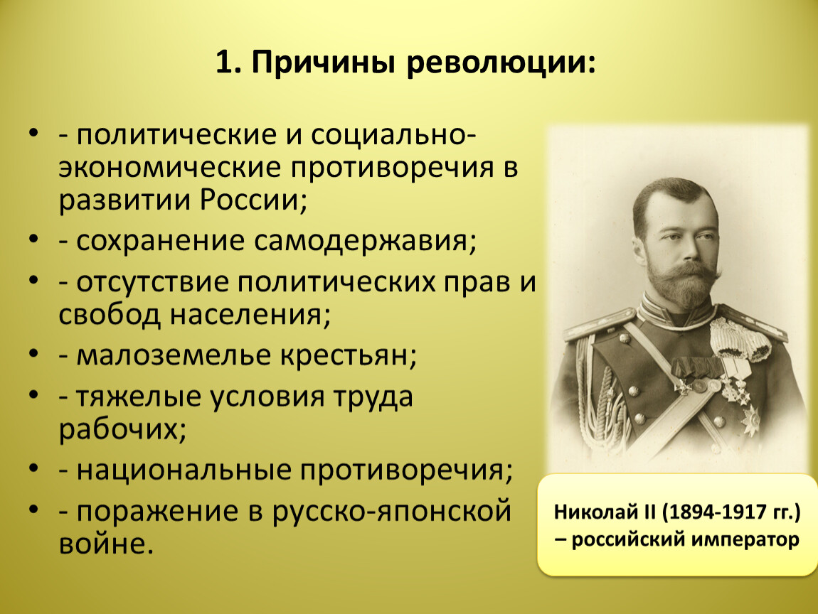 Причина начала русской революции