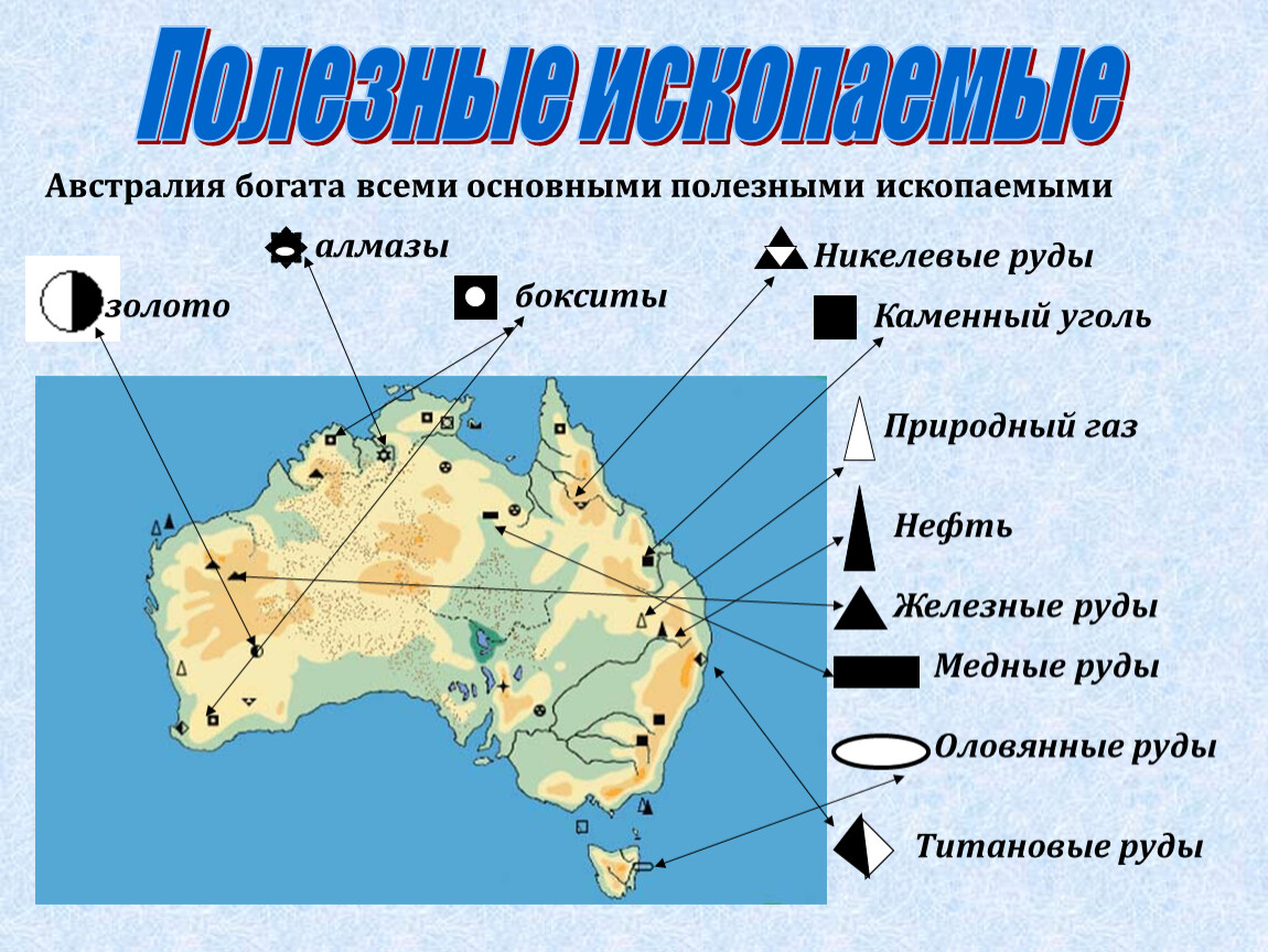 Условные знаки австралии. Месторождения полезных ископаемых в Австралии на карте. Месторождения полезных ископаемых Австралии на контурной карте. Карта полезных ископаемых Австралии. Основные месторождения полезных ископаемых в Австралии на карте.