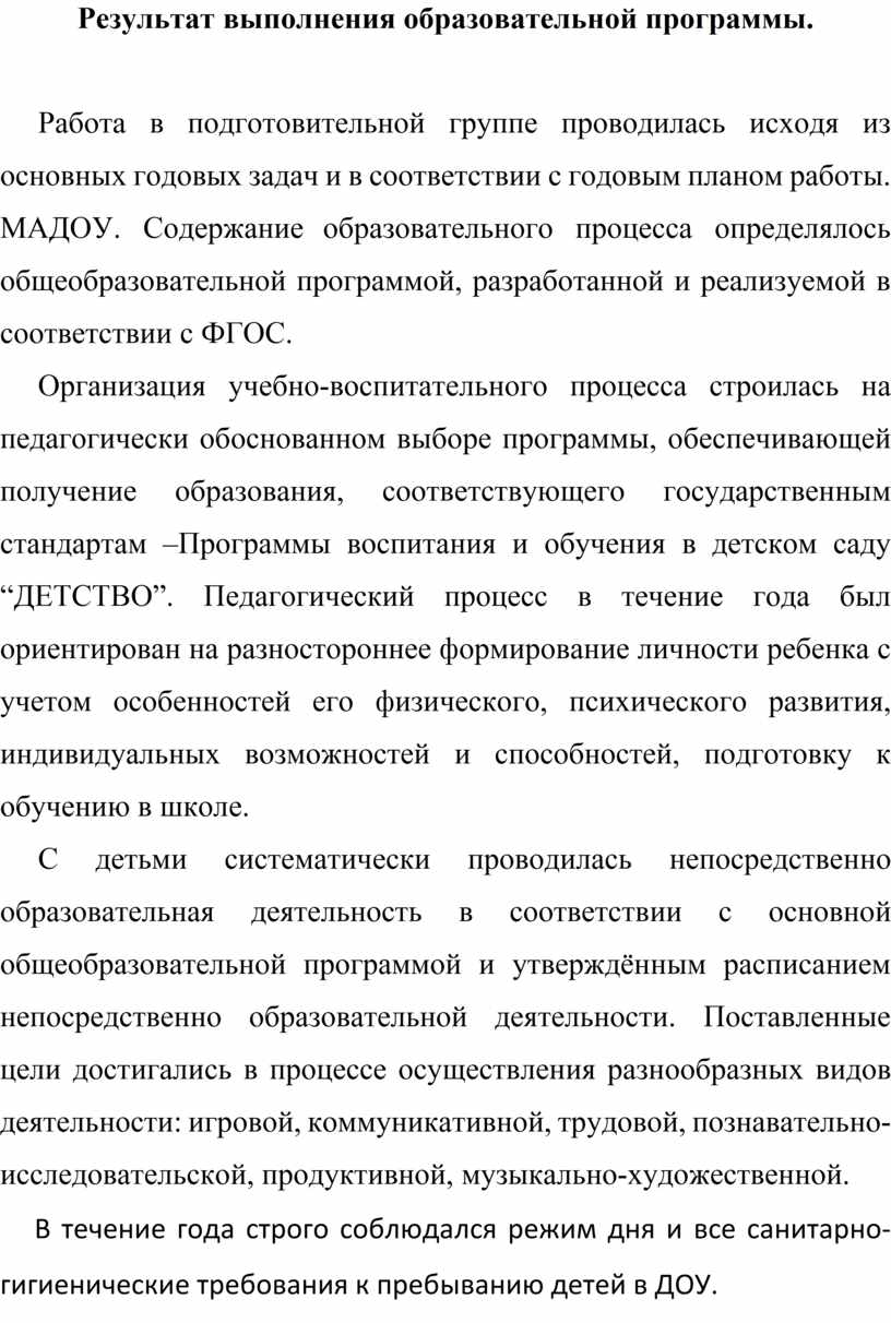 Результат выполнения образовательной программы