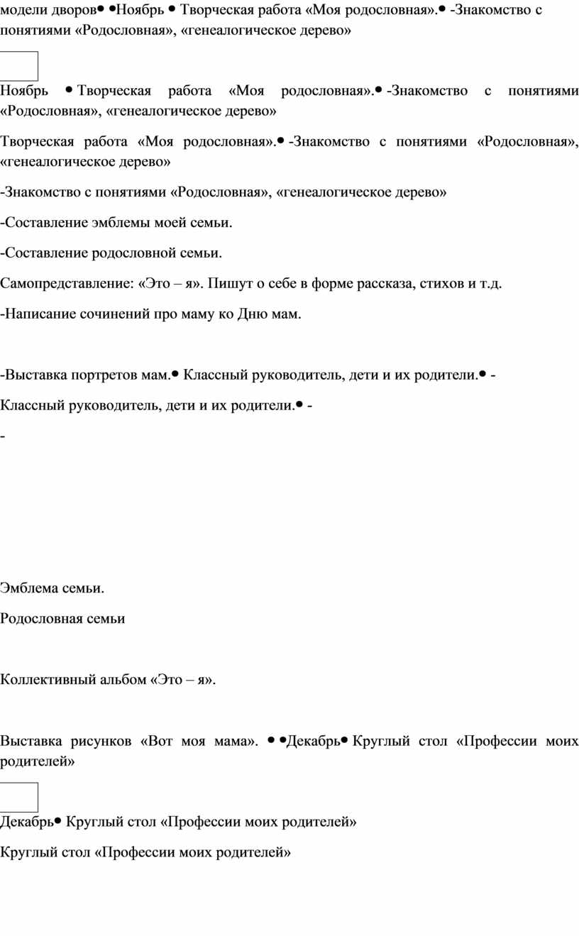 Ноябрь Творческая работа «Моя родословная»