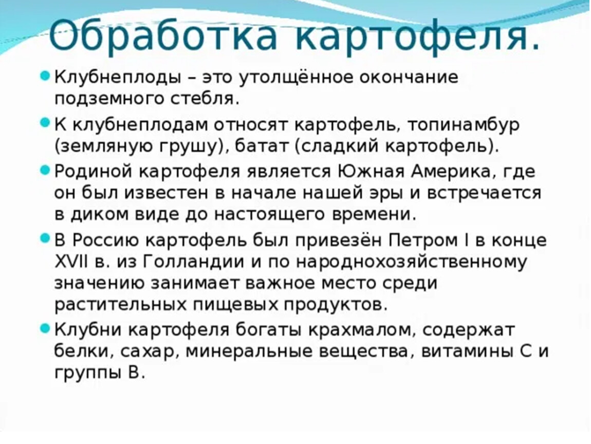 Схема обработки клубнеплодов