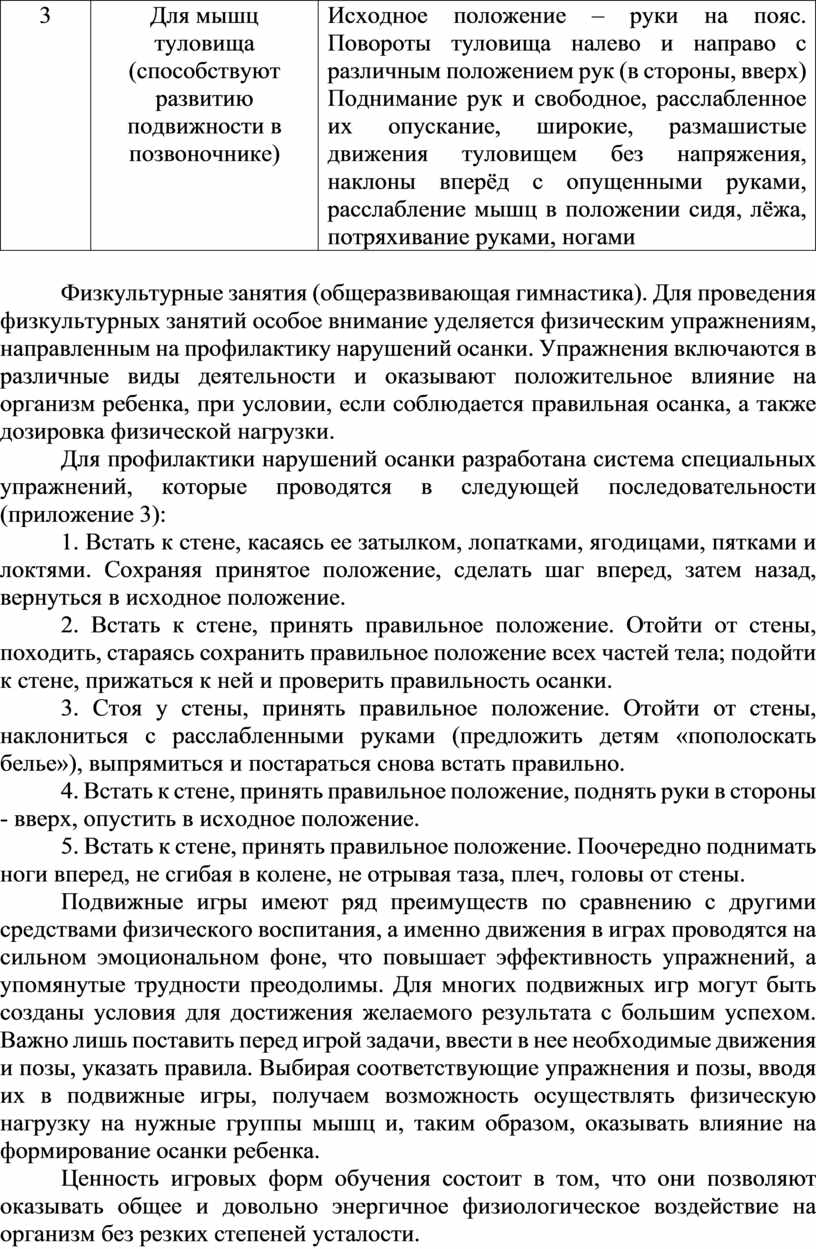 Самообразование Методика формирования правильной осанки и профилактики ее  нарушения у дошкольников