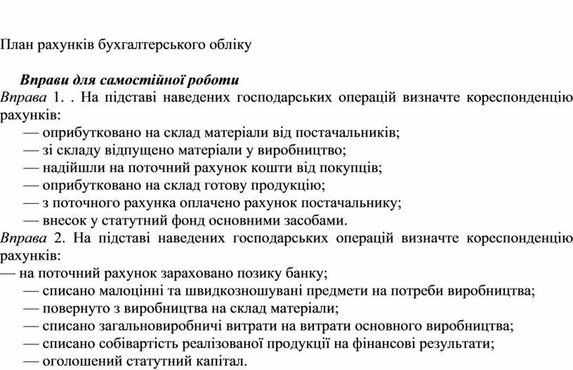 План рахунків бухгалтерського обліку