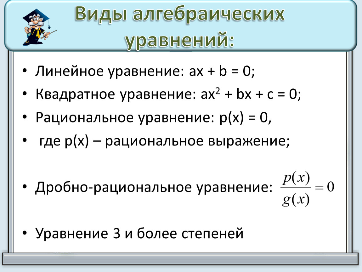 Алгебраические уравнения. Формулы алгебраических уравнений. Типы алгебраических уравнений. Линейные и квадратные уравнения. Типы уравнений в математике.