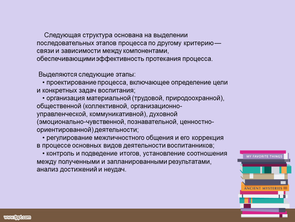 Можно выделить следующие задачи. В любом воспитательной деле выделяются следующие этапы.