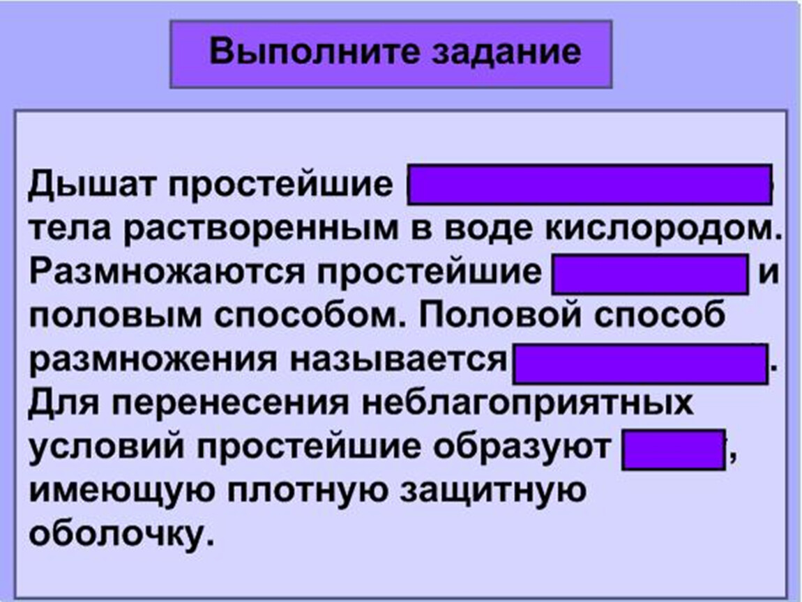 Простейшие дышат. Дышат простейшие тела растворенным в воде кислородом. Способ перенесения неблагоприятных простейших. Выполните задание дышат простейшие тела растворенным. Способ перенесения неблагоприятных условий.