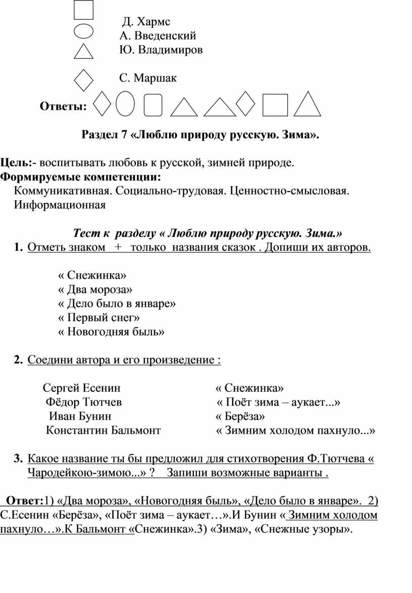 Тесты по литературному чтению 2 класс