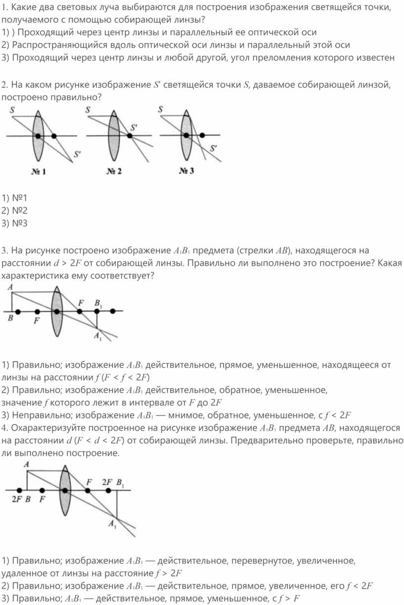 На каком рисунке изображение s светящейся точки s даваемое собирающей