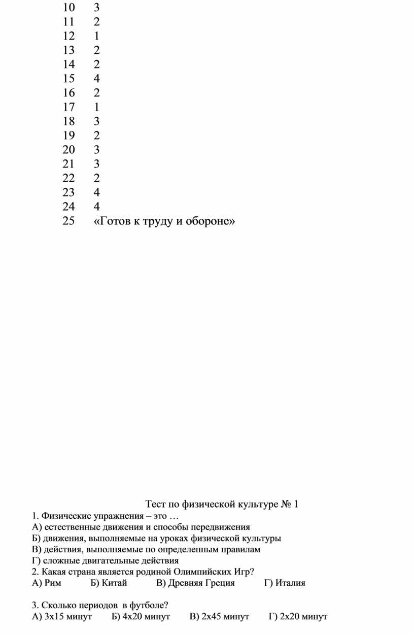 Тест по физической культуре