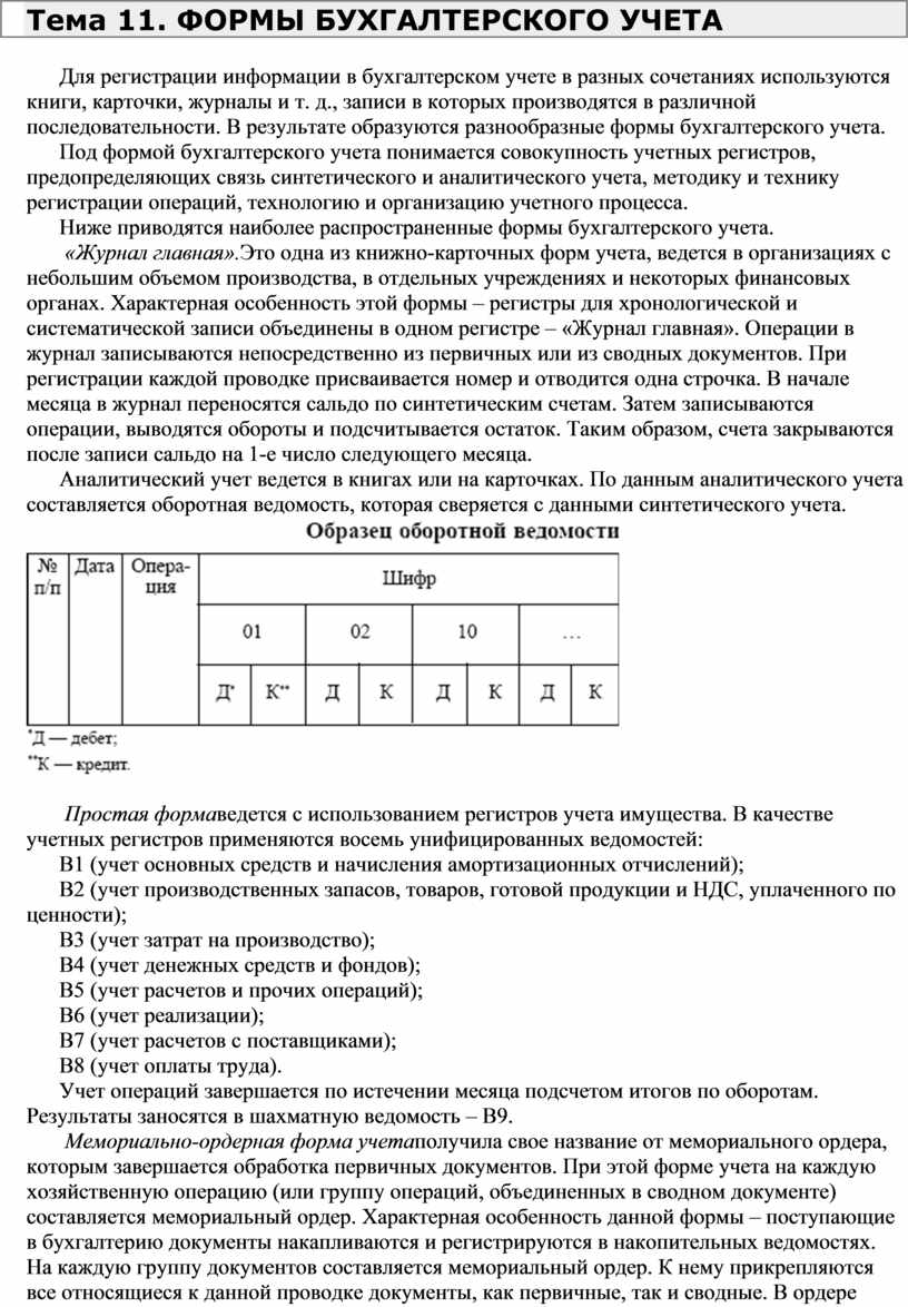 Формы и регистры бухгалтерского учета