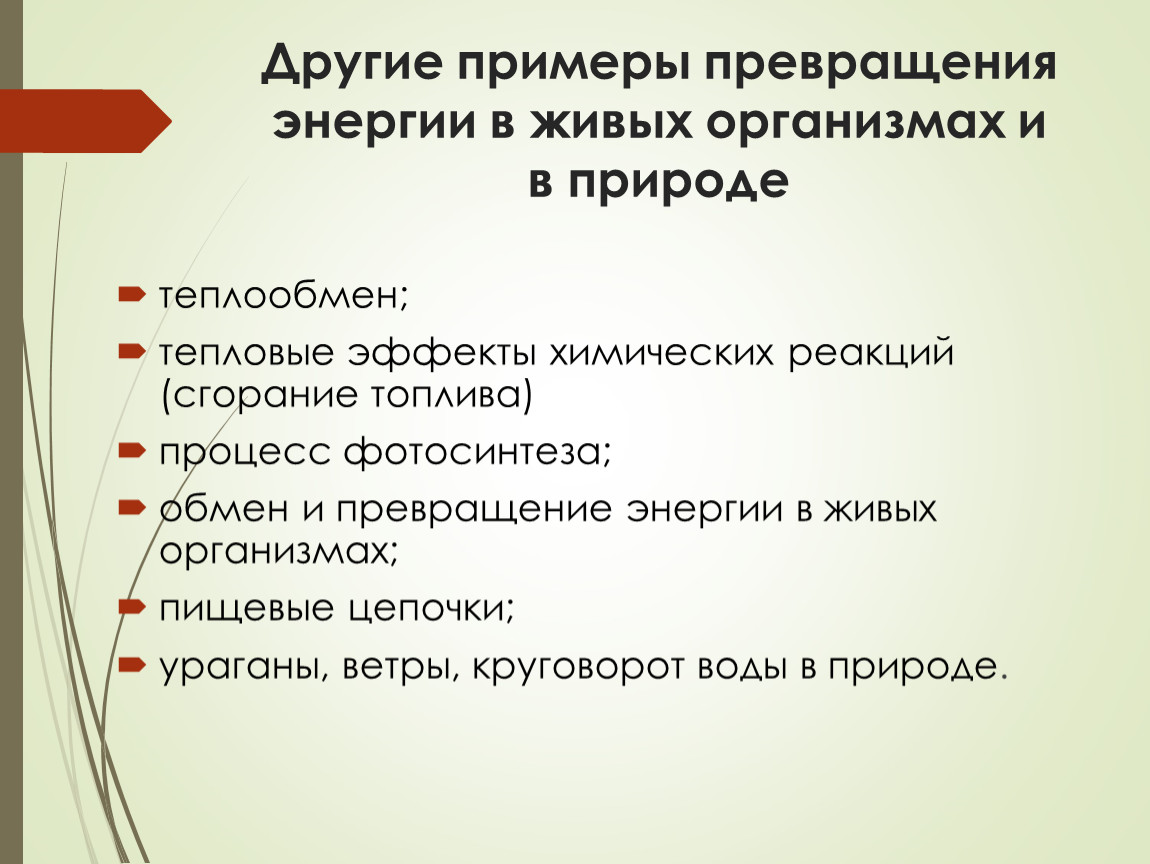 Примеры превращения внутренней энергии пара в механическую. Другие примеры превращения энергии. Химические реакции в организме человека примеры. Пример превращения. Примеры превращения энергии в тепловых явлениях.