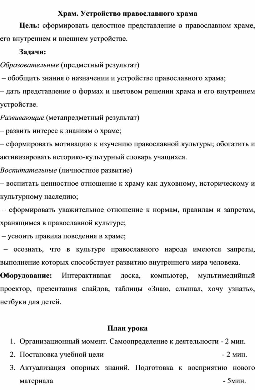 Храм. Устройство православного храма