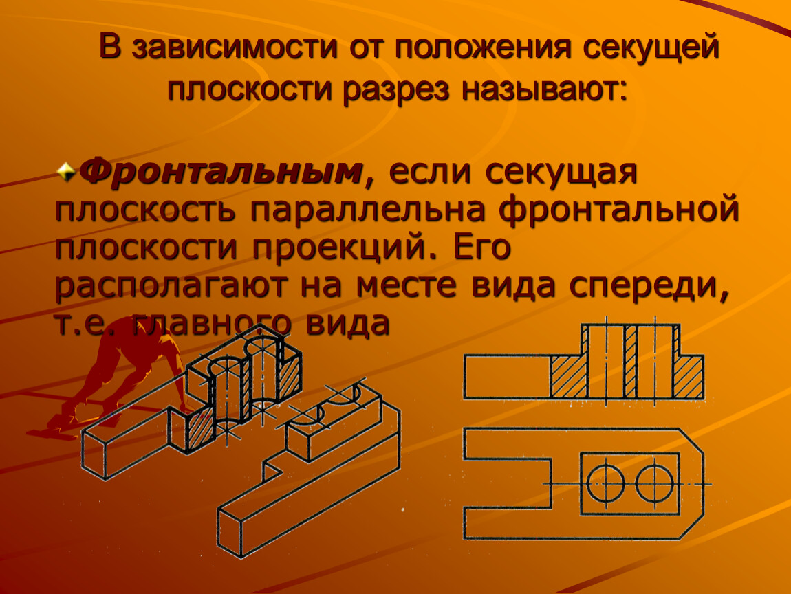 Разрез секущая плоскость. Положение секущей плоскости. Секущая плоскость разреза. Горизонтальный разрез расположение секущей плоскости. Надпись секущей плоскости разреза.