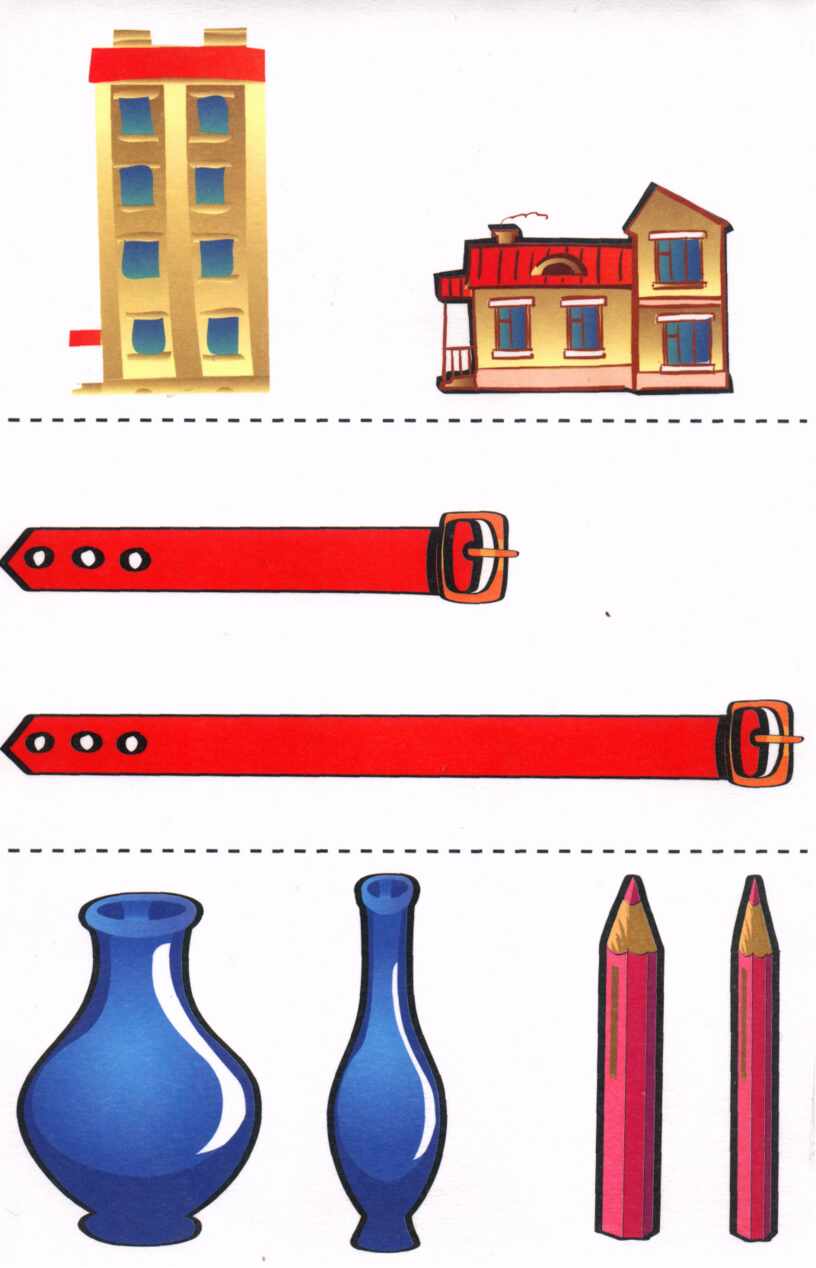 Одинаковые по толщине. Длинные и короткие предметы. Широкие и узкикие предметы. Величина предмета для дошкольников. Предметы разной величины для дошкольников.