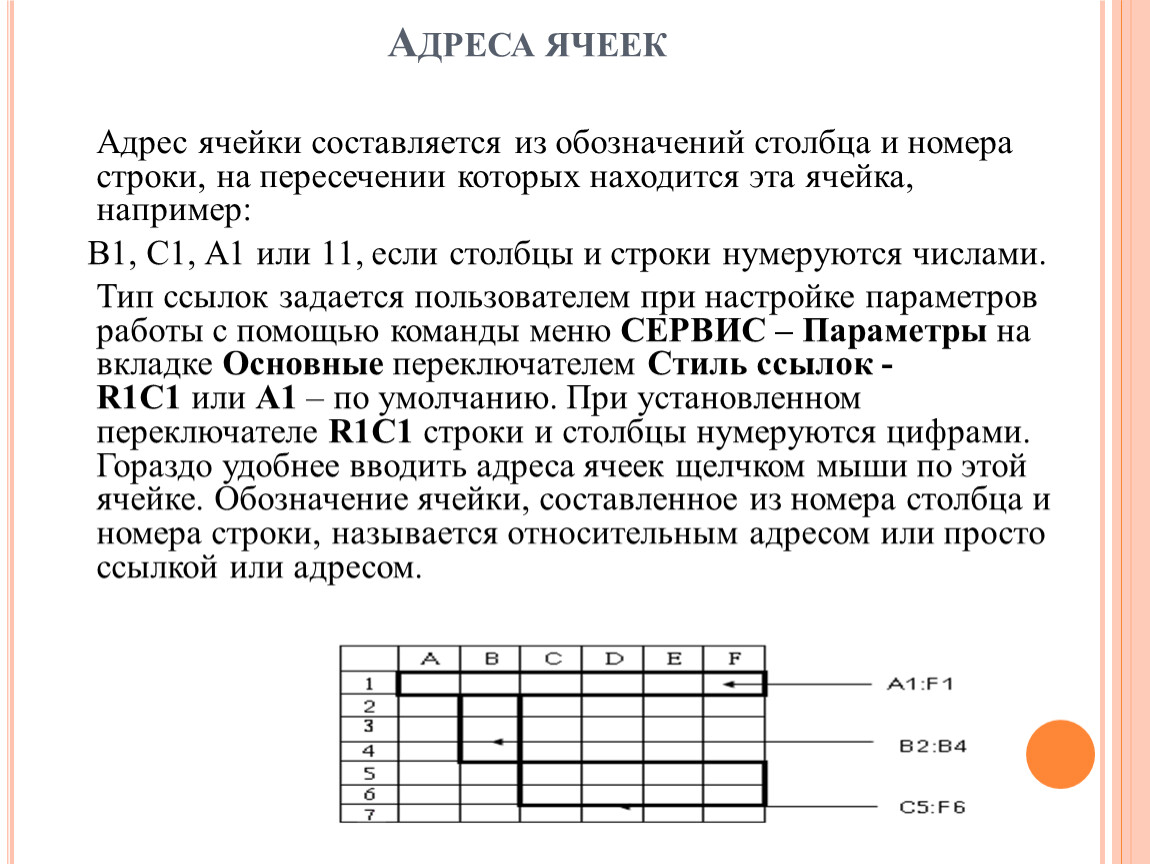 Первая строка вторая строка третья строка. Как обозначается адрес ячейки. Обозначение . Адрес ячейки.. Адресация ячеек. Адрес строки адрес столбца.