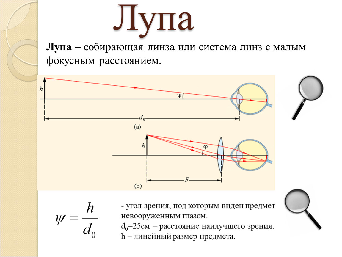 Какие линзы дают изображение увеличенное. Лупа оптический прибор схема. Оптические приборы бинокль физика 11 класс. Оптическая схема лупы физика. Оптическая схема лупы ход лучей.