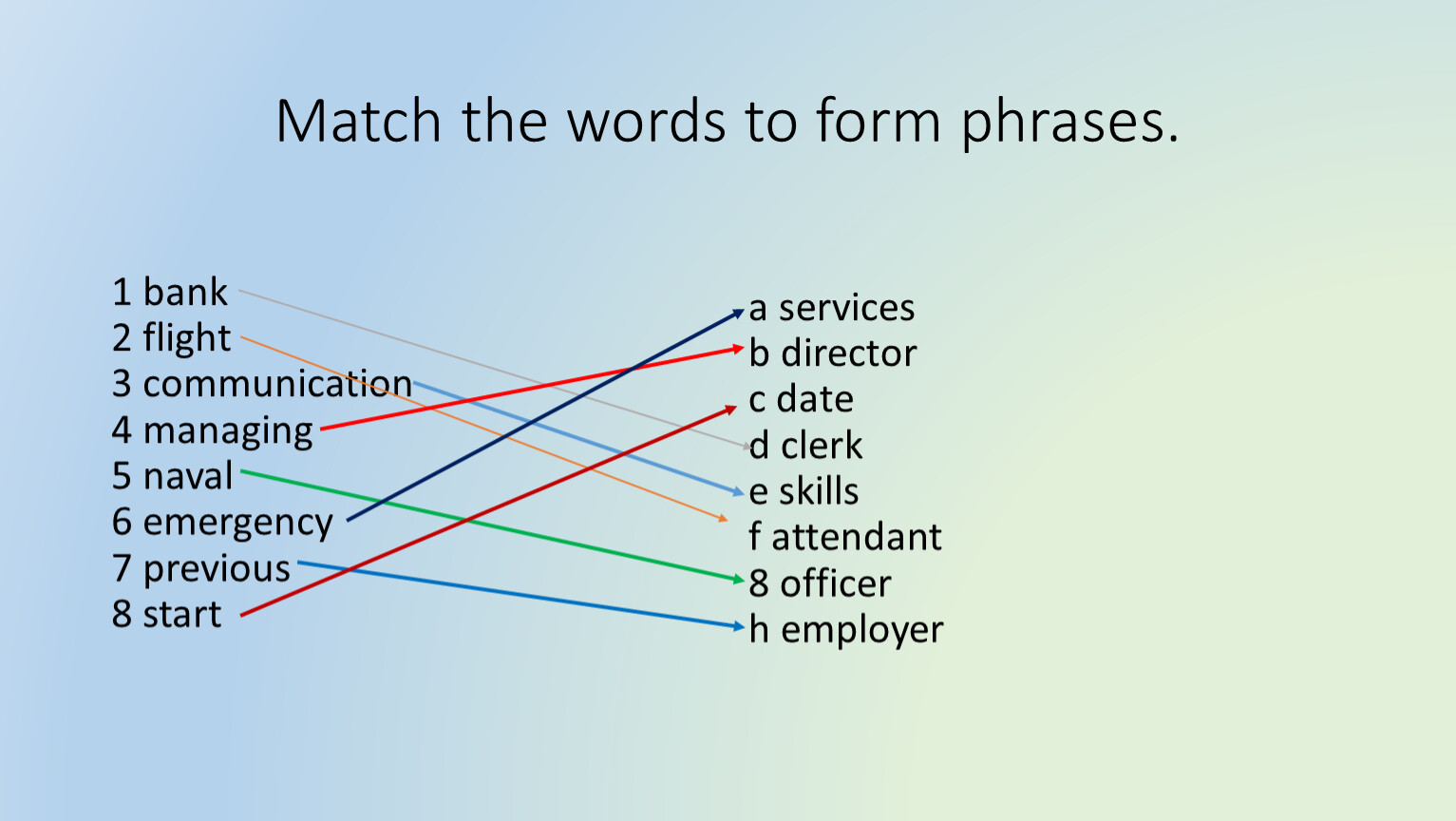 Match the words to form phrases 