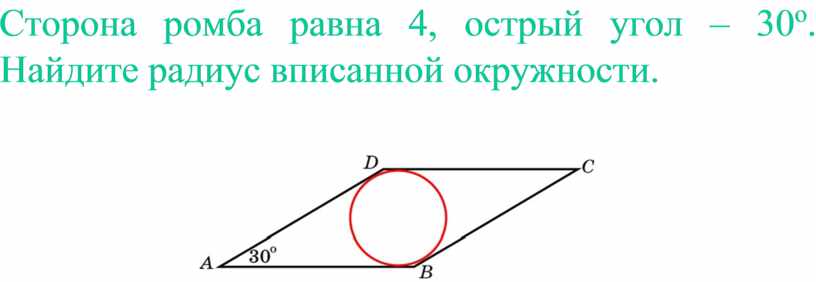 Острый угол ромба равен