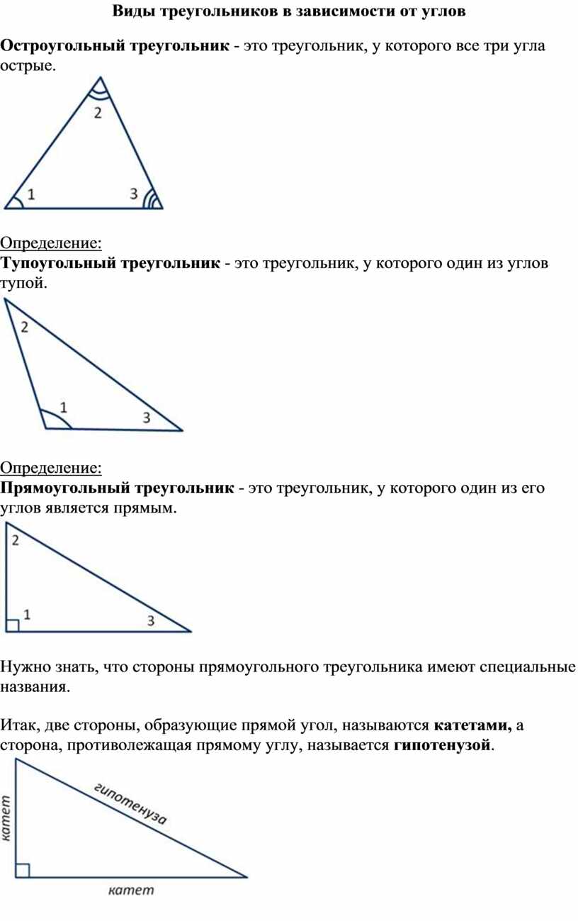 Виды треугольников в зависимости от углов