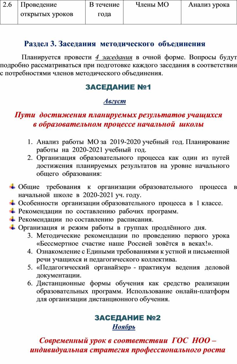 План работы районного методического объединения учителей 1-х классов на учебный  год