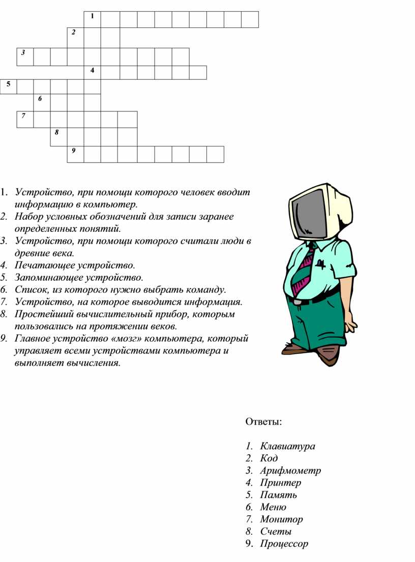 Устройство при помощи которого человек вводит информацию в компьютер кроссворд ответы