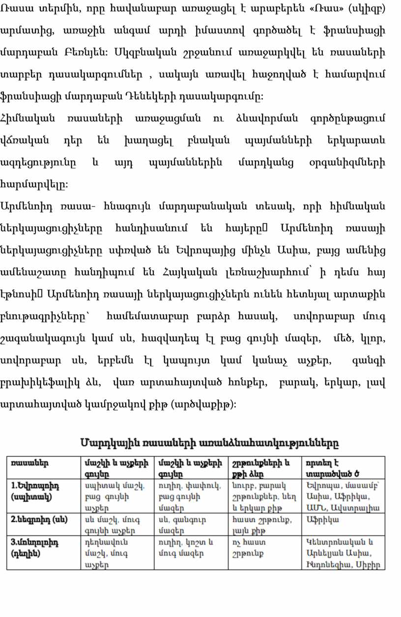 Ռասա տերմին , որը հավանաբար առաջացել է արաբերեն « Ռաս » ( սկիզբ ) արմատից , առաջին անգամ արդի իմաստով գործածել է ֆրանսիացի մարդաբան Բեռնյեն…