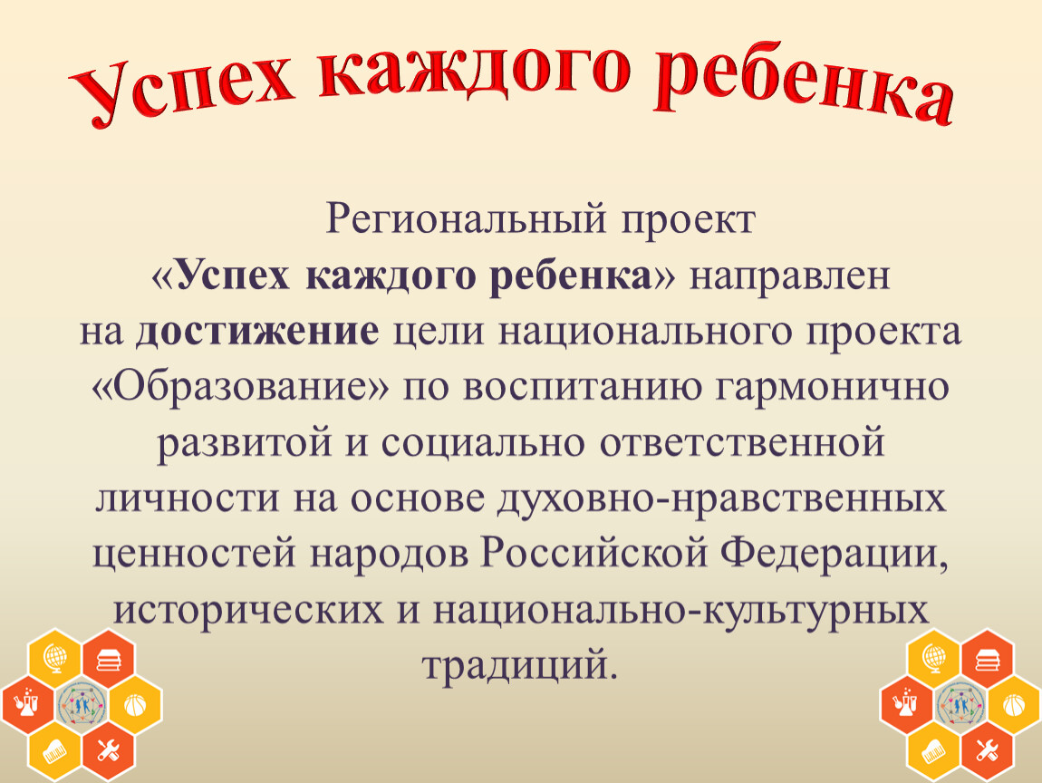 Отличительная особенность проекта успех каждого ребенка является